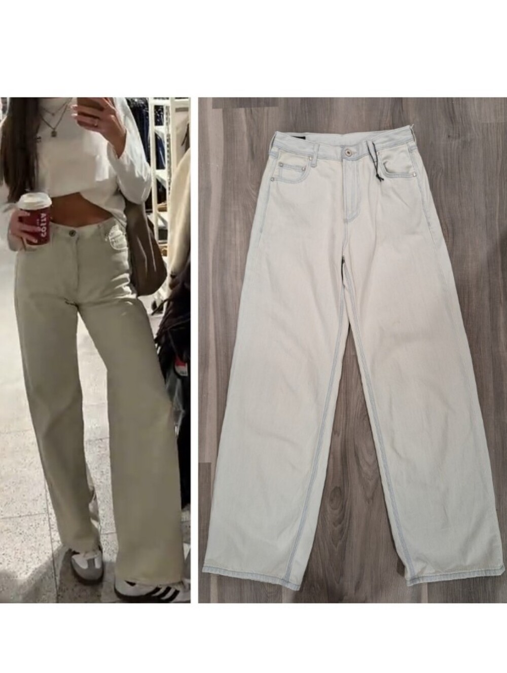 Zara | High Rise Wide Leg Full Length Jeans In Bleach Blue Wash